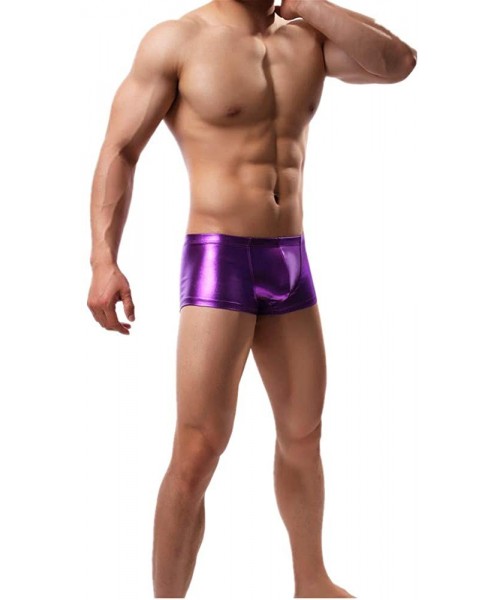 Boxer Briefs Men's Boxer Briefs Faux Leather Underwear Trunk Solid Panties U Convex Pouch Underpants - Purple - C618RIW4UZU