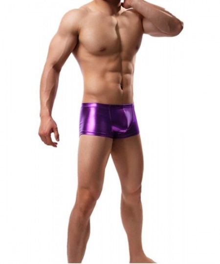 Boxer Briefs Men's Boxer Briefs Faux Leather Underwear Trunk Solid Panties U Convex Pouch Underpants - Purple - C618RIW4UZU