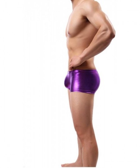 Boxer Briefs Men's Boxer Briefs Faux Leather Underwear Trunk Solid Panties U Convex Pouch Underpants - Purple - C618RIW4UZU