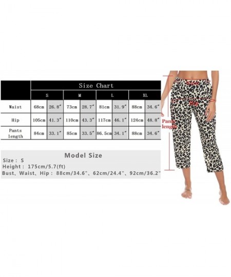 Bottoms Women's Cotton Pajama Capri Pants Lace Nightwear Cropped Bottoms with Pockets - Leopard-white - C018T2MX8KT