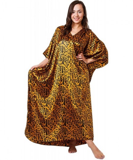 Nightgowns & Sleepshirts Satin Caftan for Women in Cheetah Print- One Size Kaftan/Mumu- Caf-64 - Metallic Cheetah - C511CVD7ZFT