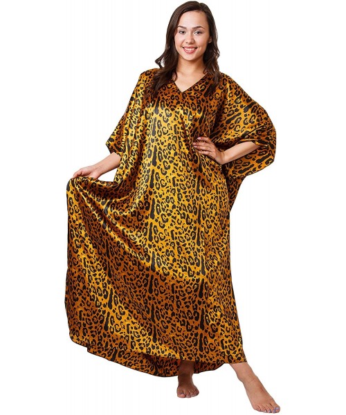 Nightgowns & Sleepshirts Satin Caftan for Women in Cheetah Print- One Size Kaftan/Mumu- Caf-64 - Metallic Cheetah - C511CVD7ZFT