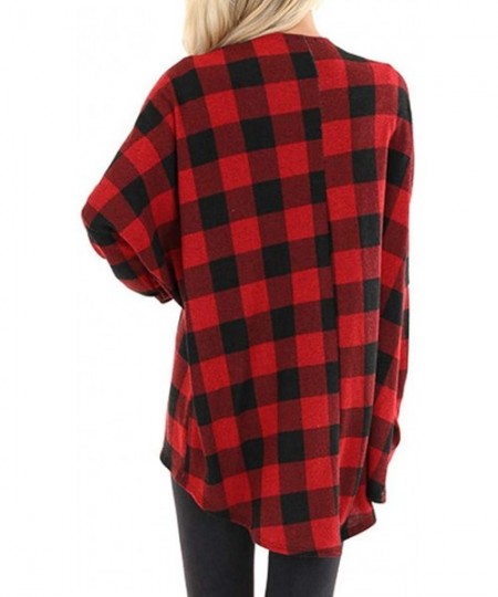 Thermal Underwear Women's Plaid Print Cardigan Jacket Pullover Open Front Coat Casual Outerwear - Red - CO19233DZXN