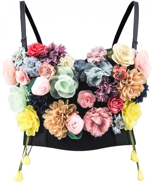 Shapewear Madonna Style Metallic Studs Bustier Bra Corset Top - Floral - CZ18O3MGKSI